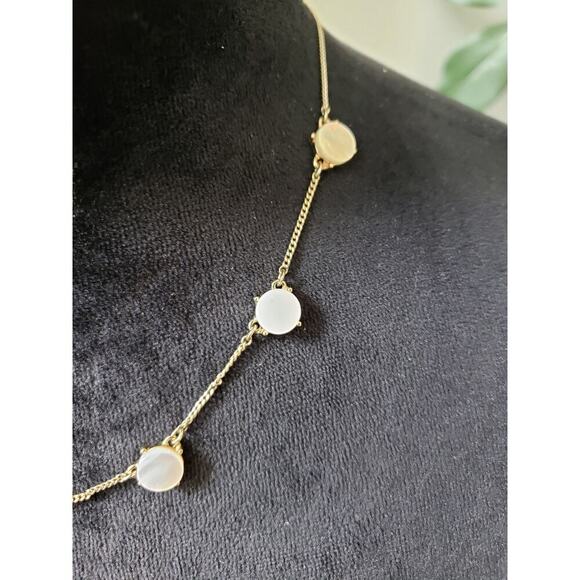 Women's Gold Necklace with White Round Stone Beads and Lobster Clasp Lock - Picture 2 of 6